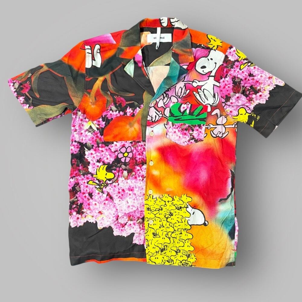 Soulland Peanuts Orson Shirt Men's Medium Snoopy Tencel Floral Button Up Rare